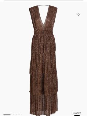 Sabina Musayev Skylar Bronze Plissé Tiered V-Neck Maxi Dress